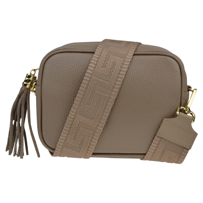 Hnedá kožená talianska crossbody kabelka Bala Taupe Scura s prídavným 50860626