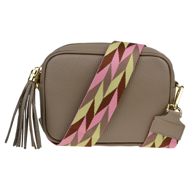 Hnedá kožená talianska crossbody kabelka Bala Taupe Scura s prídavným 50860638