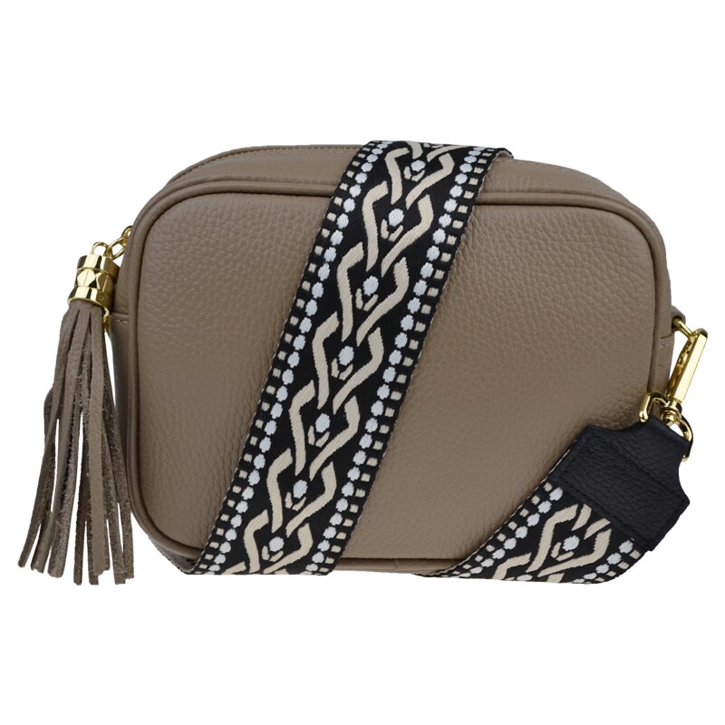 Hnedá kožená talianska crossbody kabelka Bala Taupe Scura s prídavným 50860640