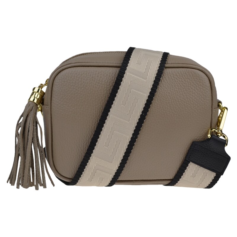 Hnedá kožená talianska crossbody kabelka Bala Taupe Scura s prídavným 50860641