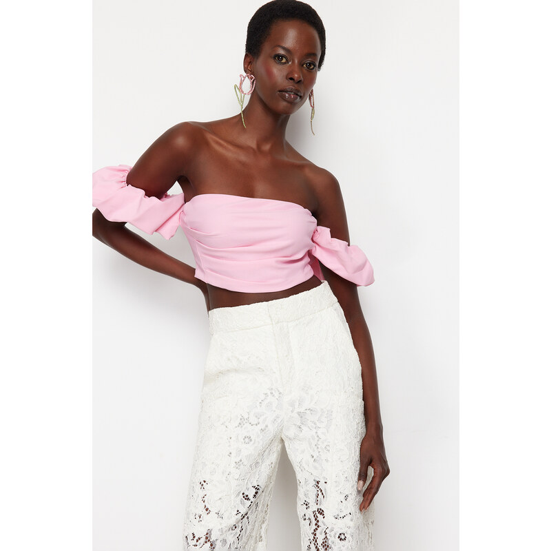 Trendyol Pink Crop Woven Bustier 50863814