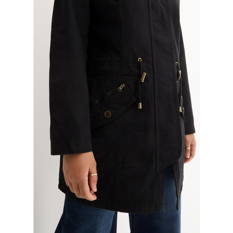 bonprix Krátka parka bunda so stojačikom, vypasovaná, farba čierna