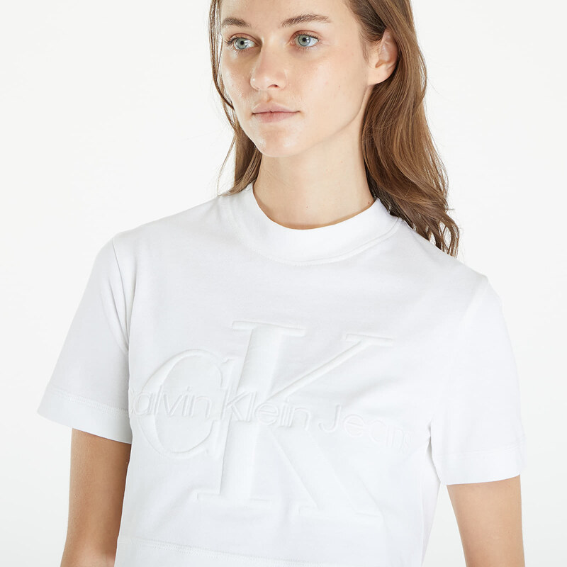 Dámské tričko Calvin Klein Jeans Premium Monologo Cropped T-Shirt White