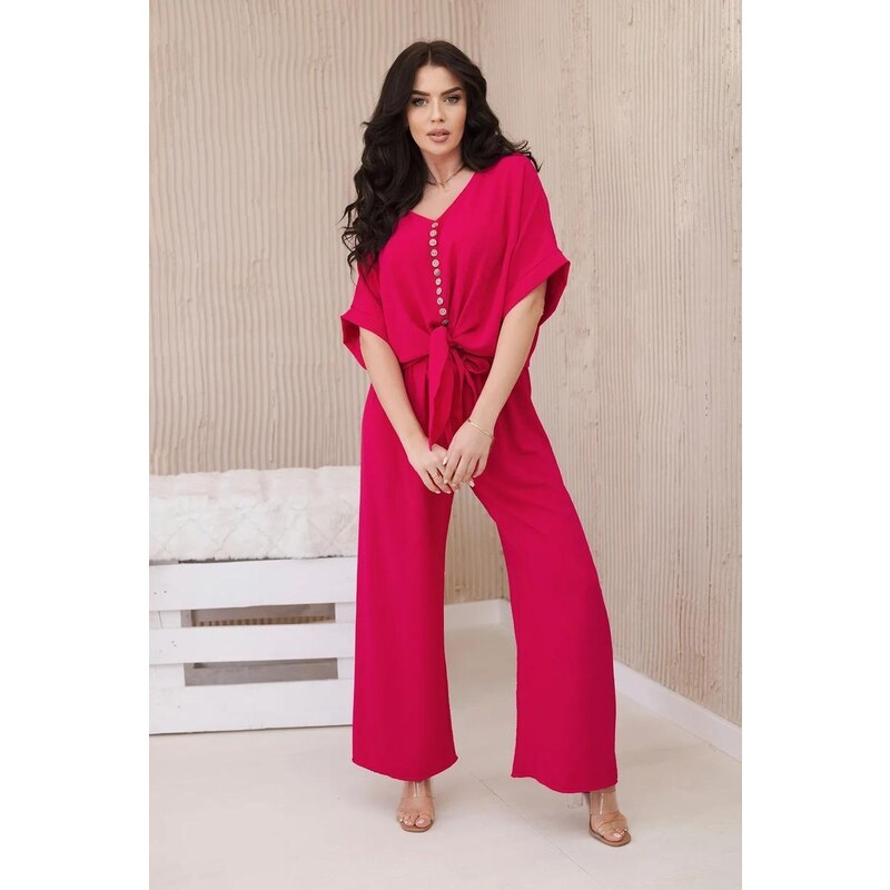 MladaModa Komplet nohavíc a blúzky s gombíkmi model 5963 fuksiový 50772469