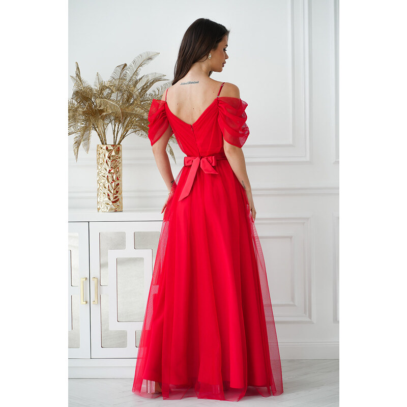 Bicotone Červené dlhé tylové šaty Grace