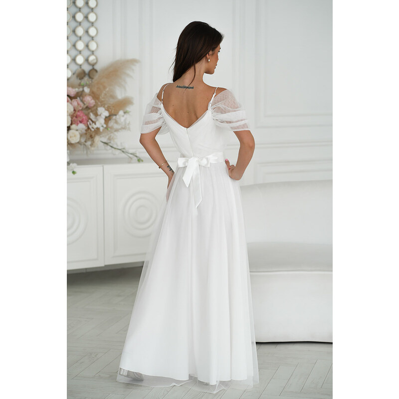 Bicotone Biele dlhé tylové šaty Grace