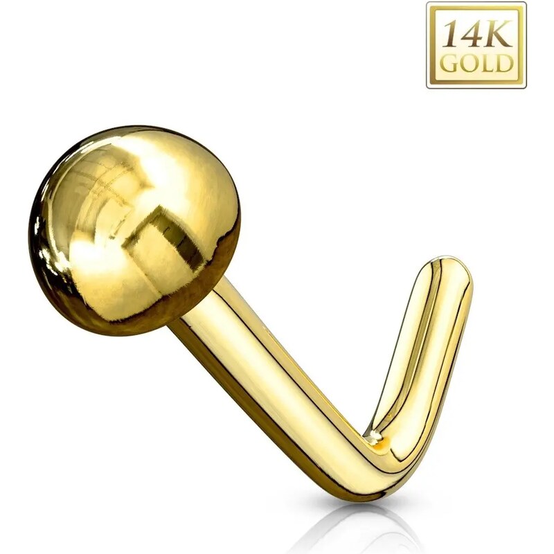 Šperky Eshop - Zlatý 585 zahnutý piercing do nosa - lesklá hladká polgulička, žlté zlato S1GG220.11