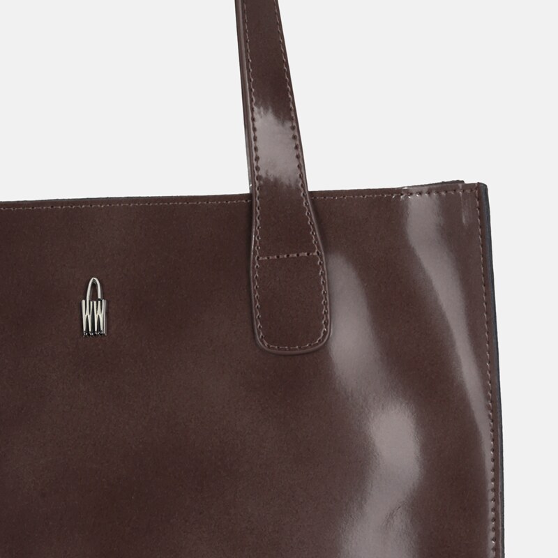 Veľká dámska kožená kabelka, nákupná taška, Wojewodzic čokoládová 31731/PN39