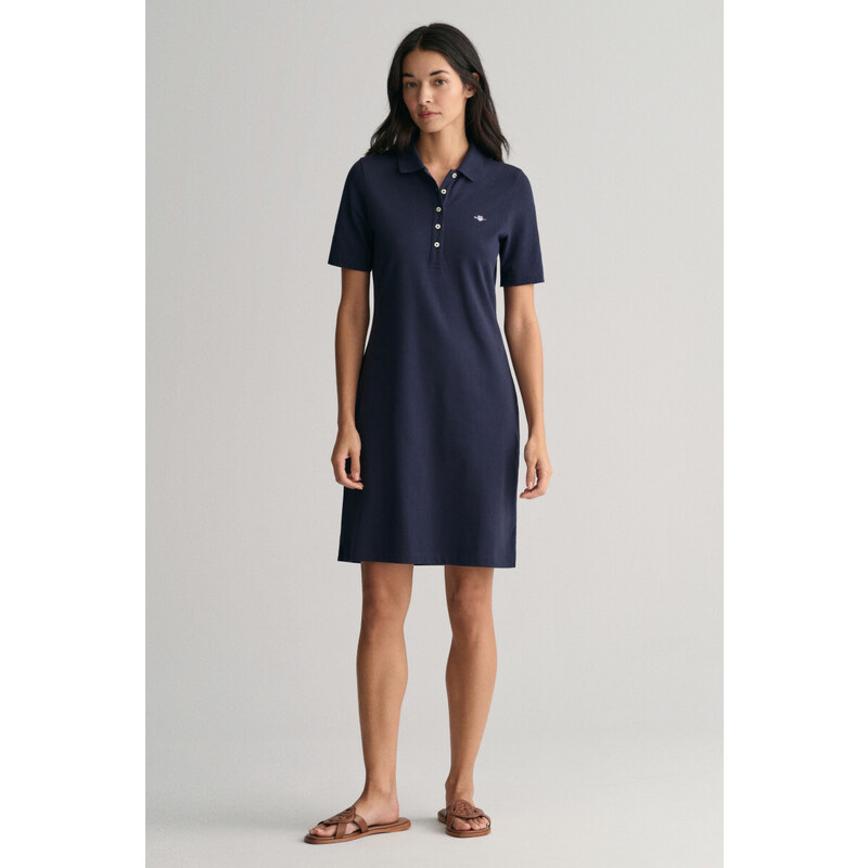 ŠATY GANT SLIM SHIELD SS PIQUE POLO DRESS EVENING BLUE 49311214