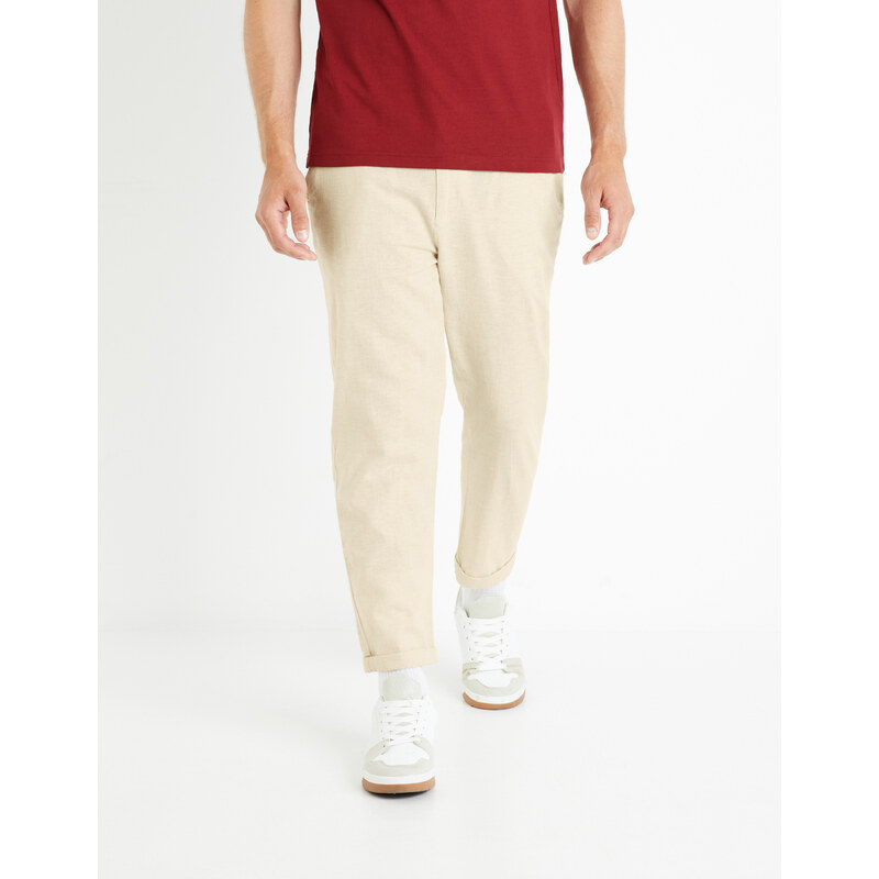 Béžové pánske nohavice s prímesou ľanu Celio Dolinco 51042936