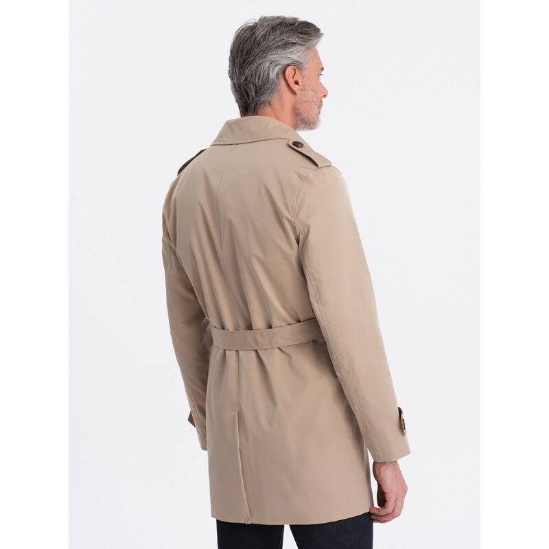 Ombre Clothing Pánsky kabát - tmavo béžová C269