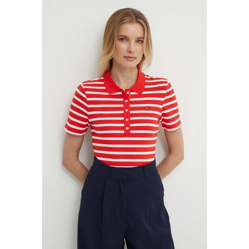 Polo tričko Tommy Hilfiger dámsky,červená farba,WW0WW39530