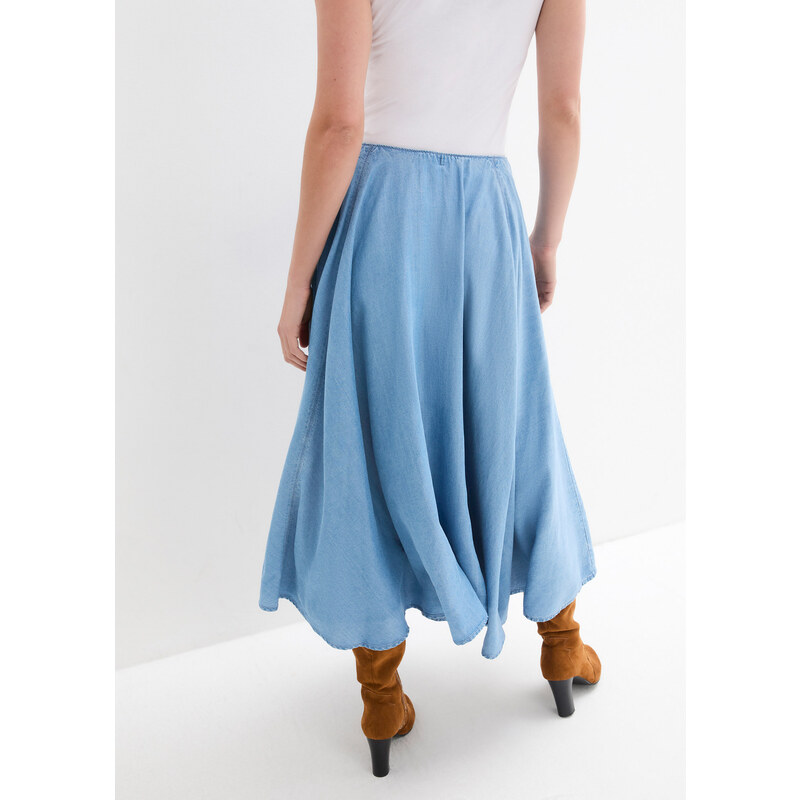 bonprix Džínsová sukňa, vysoký pohodlný pás, farba modrá