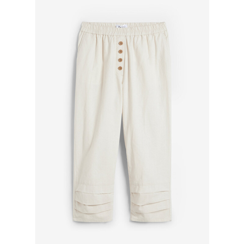 bonprix Mrkvové nohavice z pláteného bavlneného mixu, farba béžová 50902246