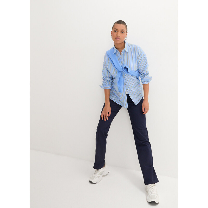 bonprix Bavlnené nohavice s elastickým pásom, Straight, farba modrá