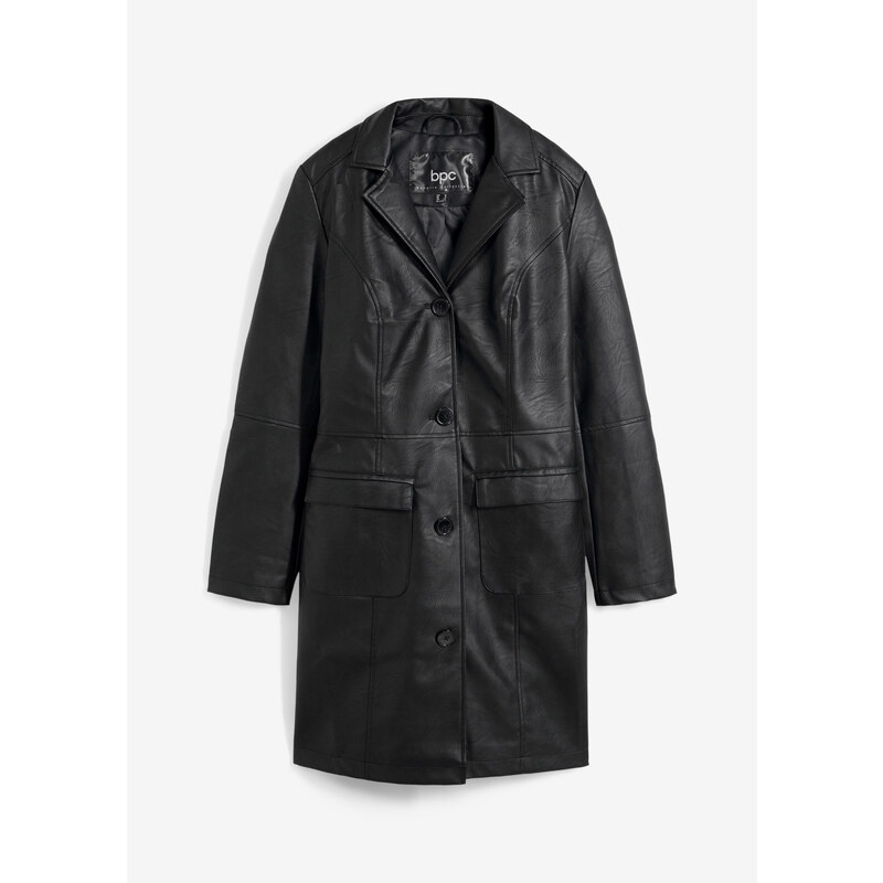 bonprix Ľahký koženkový kabát, vypasovaný, farba čierna