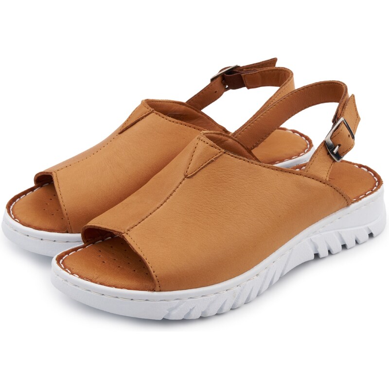 Vlnka Dámske kožené sandále na kline Aneta hnedá veľkosti obuvi - 52495853