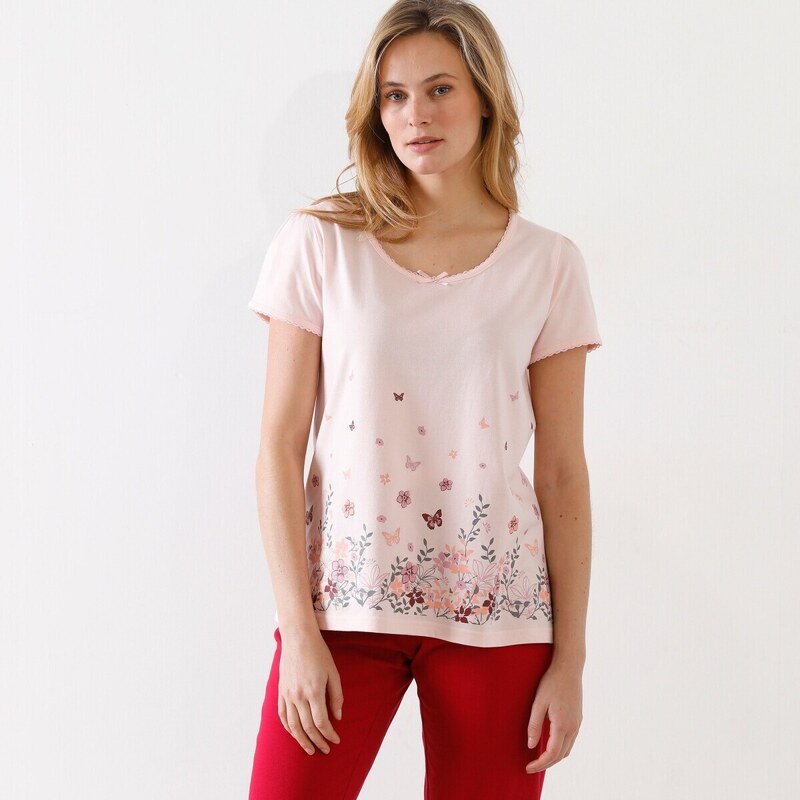 Blancheporte Pyžamové tričko s krátkymi rukávmi a potlačou ružová 036