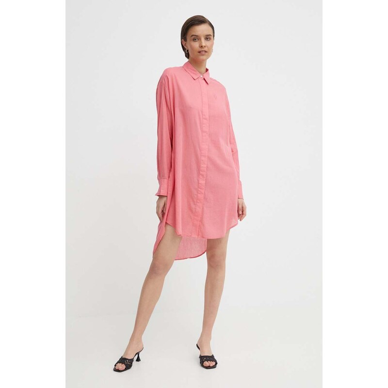 Bavlnené šaty Mos Mosh ružová farba, mini, oversize