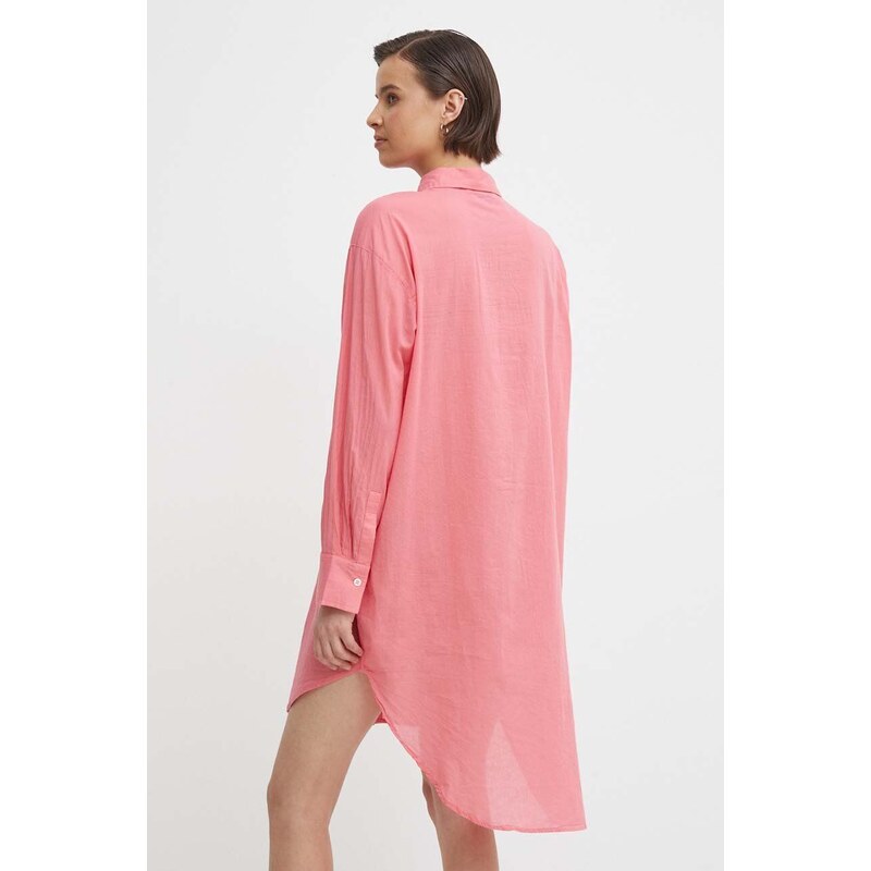 Bavlnené šaty Mos Mosh ružová farba, mini, oversize