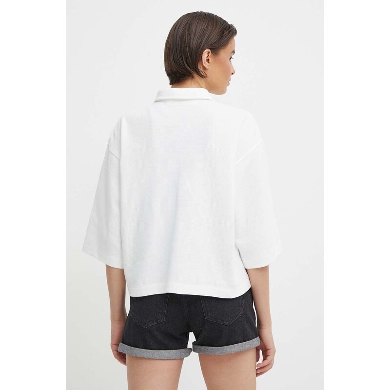 Bavlnená košeľa Calvin Klein Jeans dámska, biela farba, voľný strih, s klasickým golierom, J20J223360