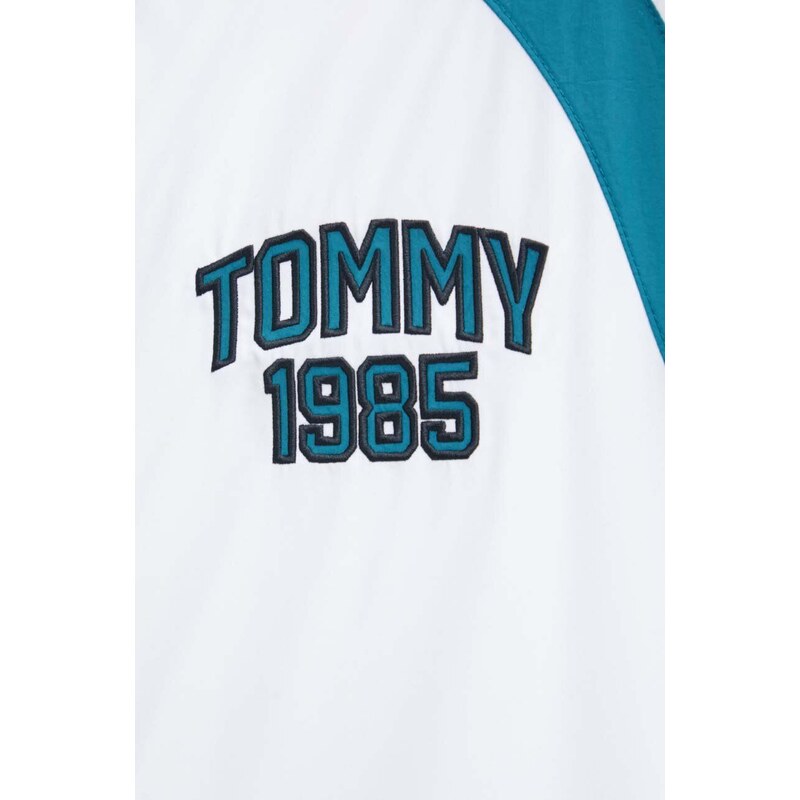 Bunda Tommy Jeans pánska, biela farba, prechodná, oversize, DM0DM18699