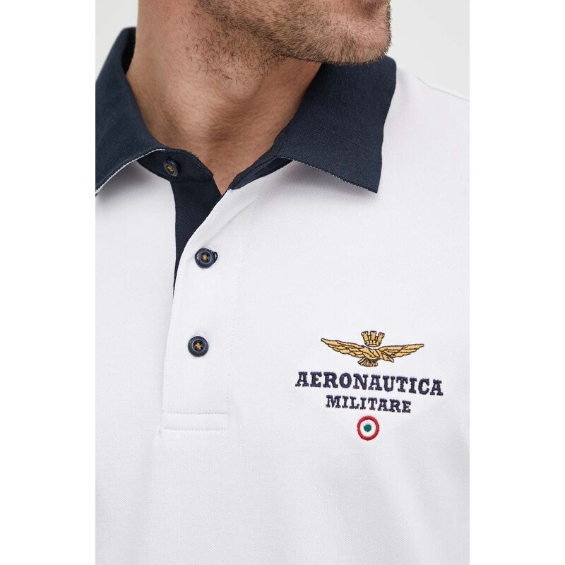 Polo tričko Aeronautica Militare pánske, biela farba, s nášivkou, PO1768P191