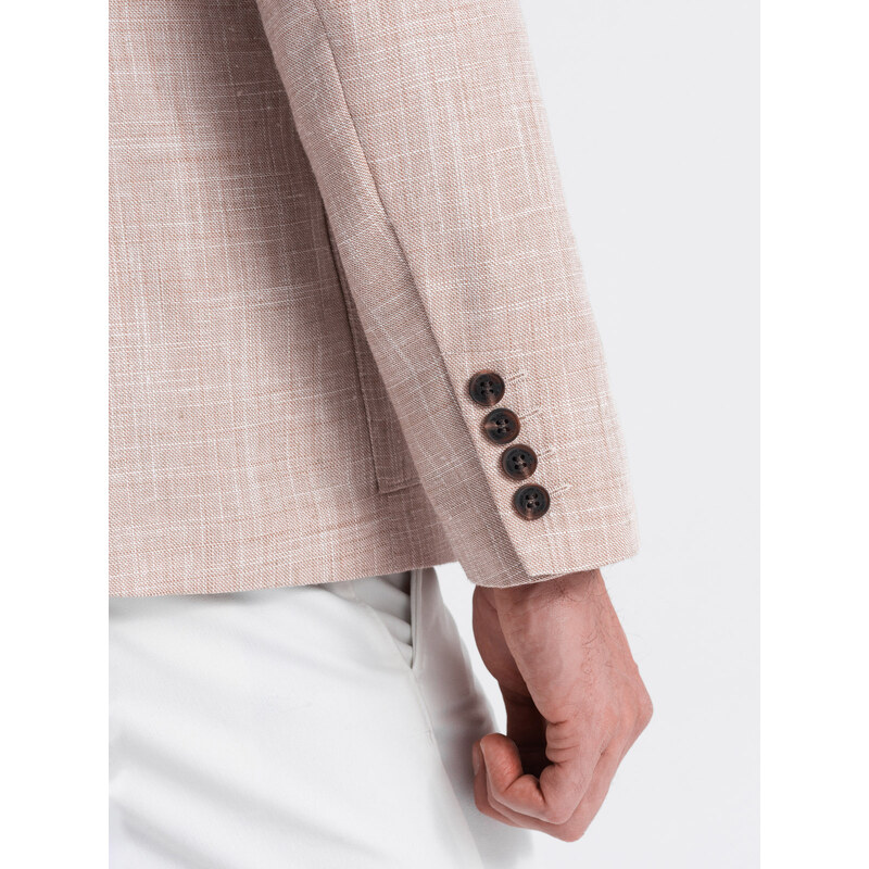 Ombre Clothing Pánske sako REGULAR strihu s ľanom - svetlo béžové V2 OM-BLZB-0128