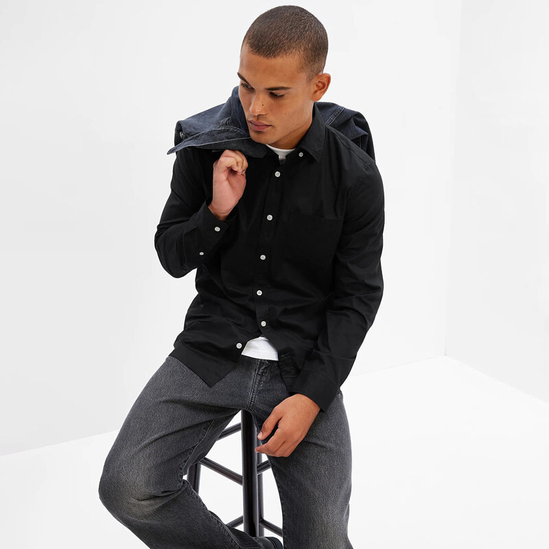 Košeľa GAP Longsleeve Slim-Fit Stretch Poplin Shirt Black 4 XS 50920904