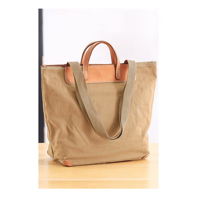 Glara Plátený retro shopper s koženými detailmi do ruky aj cez rameno 50921205