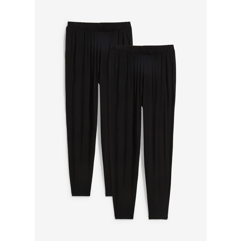 bonprix Viskózové nohavice s pohodlným vysokým pásom z udržateľnej viskózy, 2 ks, farba čierna