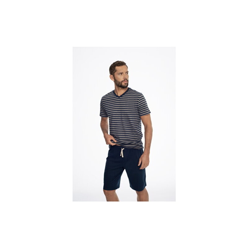 Henderson Pánske bavlnené pyžamo krátke Exact 41295-59X tmavomodré, Farba tmavomodrá