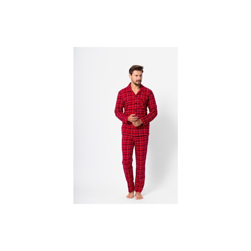 M-Max Pánske bavlnené pyžamo na gombíky Alan 1391, Farba červená