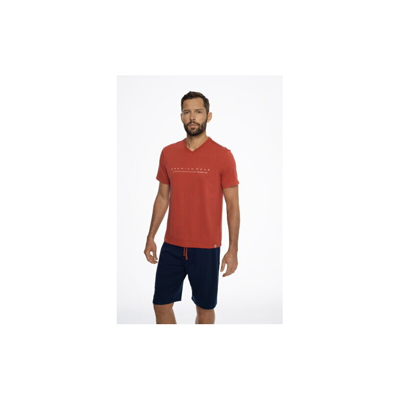 Henderson Pánske bavlnené pyžamo krátke Emmet 41290-33X červeno-tmavomodré, Farba červená-tmavomodrá