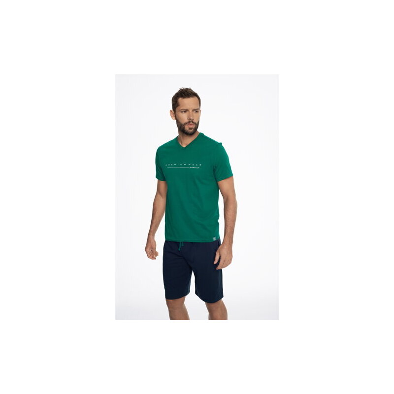Henderson Pánske bavlnené pyžamo krátke Emmet 41290-77X zeleno-tmavomodré, Farba zelená-tmavomodrá