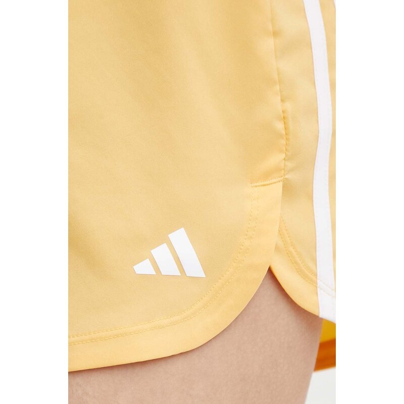 Tréningové šortky adidas Performance Pacer žltá farba, s nášivkou, vysoký pás, IS2179