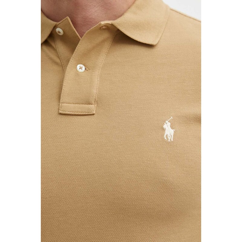 Bavlnené polo tričko Polo Ralph Lauren béžová farba,jednofarebné,710536856