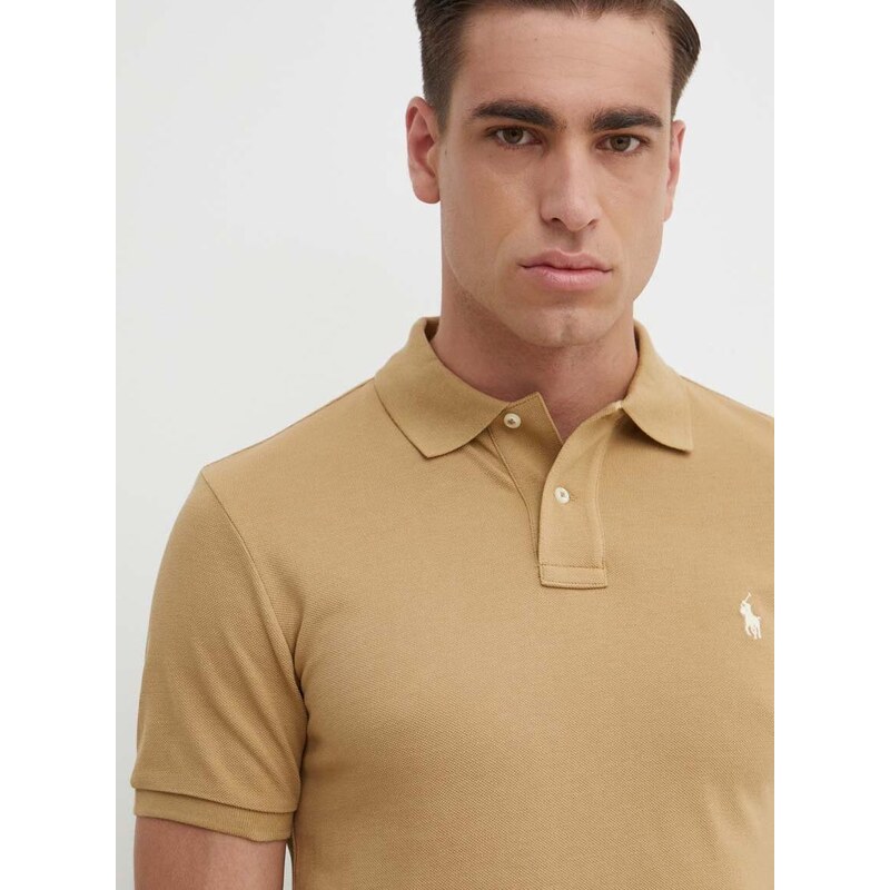 Bavlnené polo tričko Polo Ralph Lauren béžová farba,jednofarebné,710536856