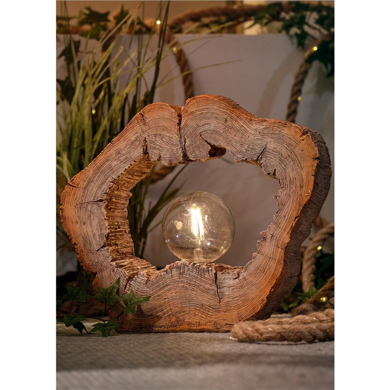 bonprix Solárna dekoratívna lampa v drevenom vzhľade, farba hnedá