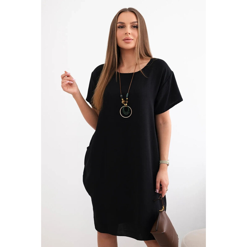K-Fashion Šaty s vreckami a príveskom Čierne 61962431