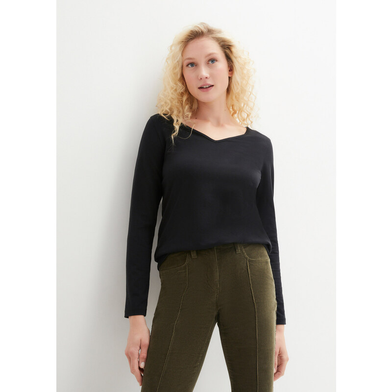 bonprix Tričko s dlhým rukávom, 2 ks, úzko priliehavé, farba čierna 46552195
