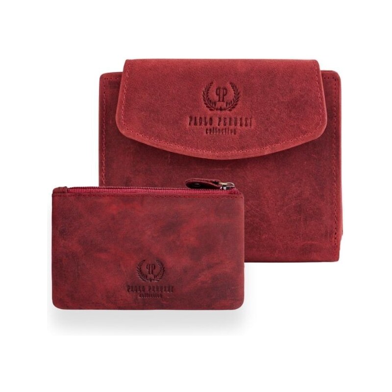 Paolo Peruzzi Dámska kožená peňaženka a kľúčenka | červená ZUP-40-HR 37494664