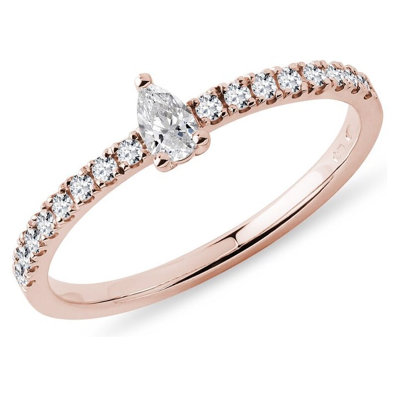 Prsteň z ružového zlata s diamantom kvapka a briliantmi KLENOTA R0967204