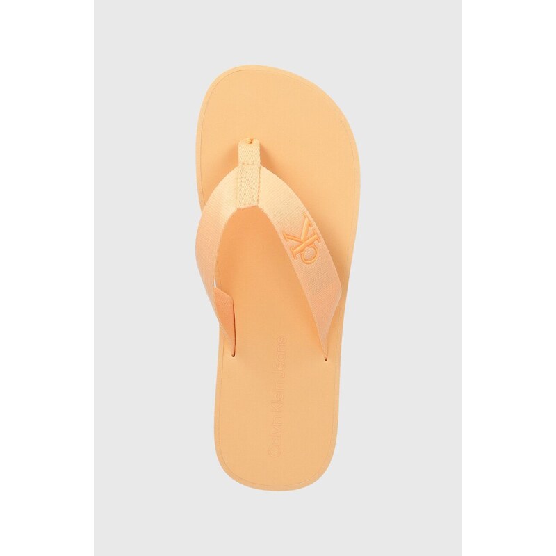 Žabky Calvin Klein Jeans FLATFORM FLIPFLOP JELLY dámske, oranžová farba, na plochom podpätku, YW0YW01398