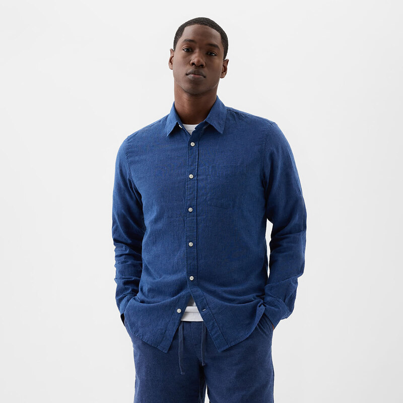 Košeľa GAP Longsleeve Standard-Fit Linen Shirt Bainbridge Blue XL 50989942