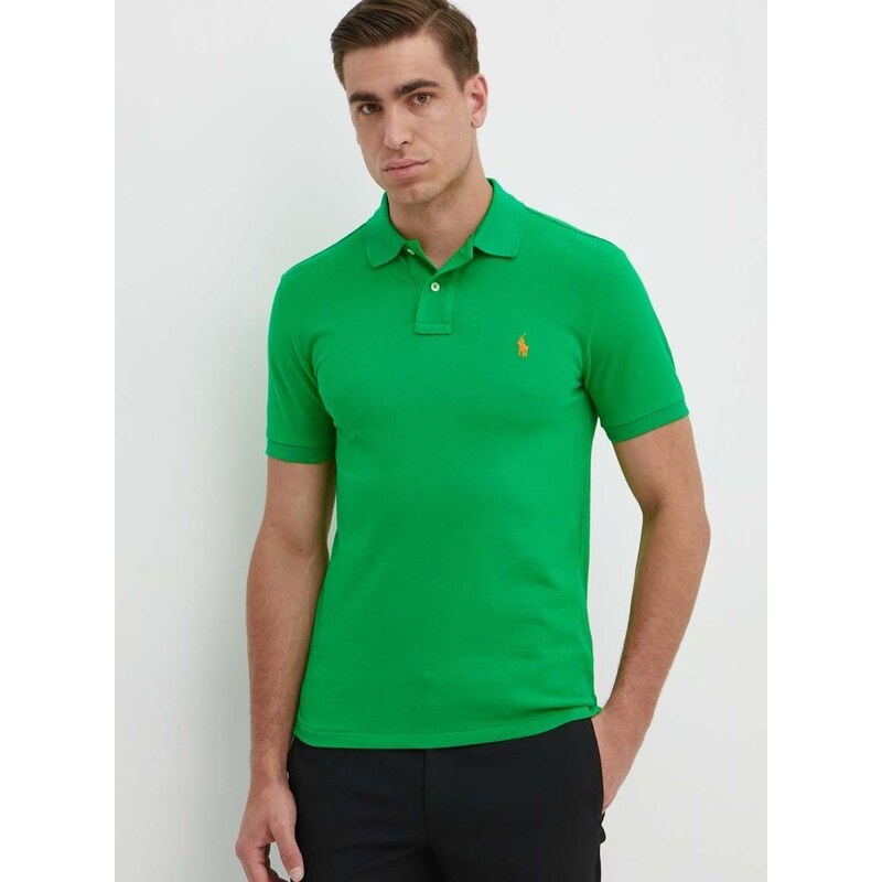 Bavlnené polo tričko Polo Ralph Lauren zelená farba, jednofarebný, 710536856
