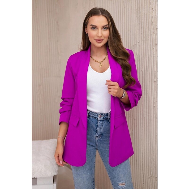 MladaModa Elegantné sako s nariasenými rukávmi model 9709 fialové 50997745