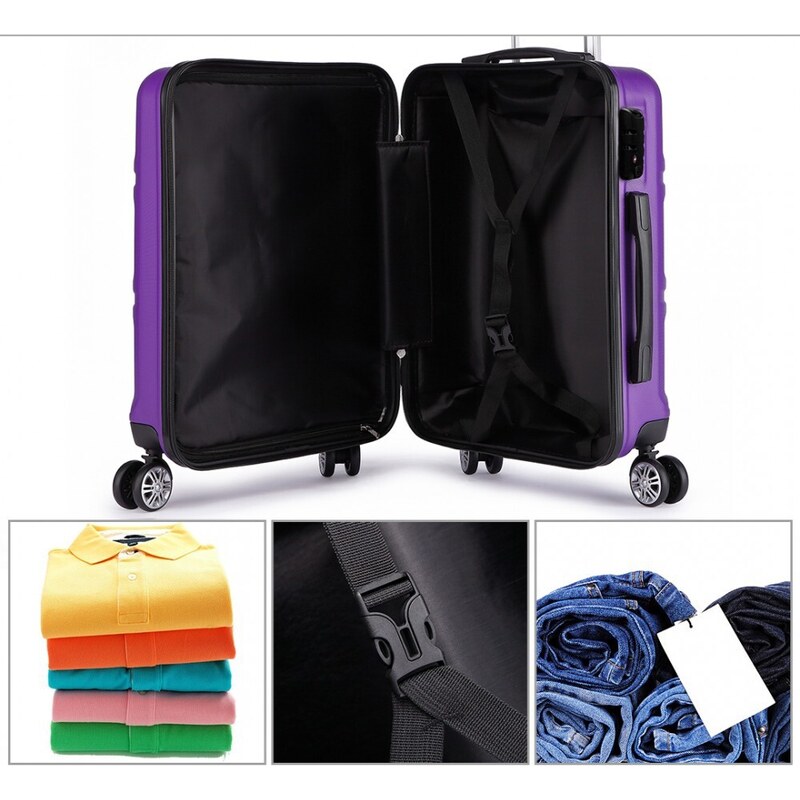 Konofactory Fialová sada luxusných kufrov s TSA zámkom "Travelmania" - veľ. M, L, XL