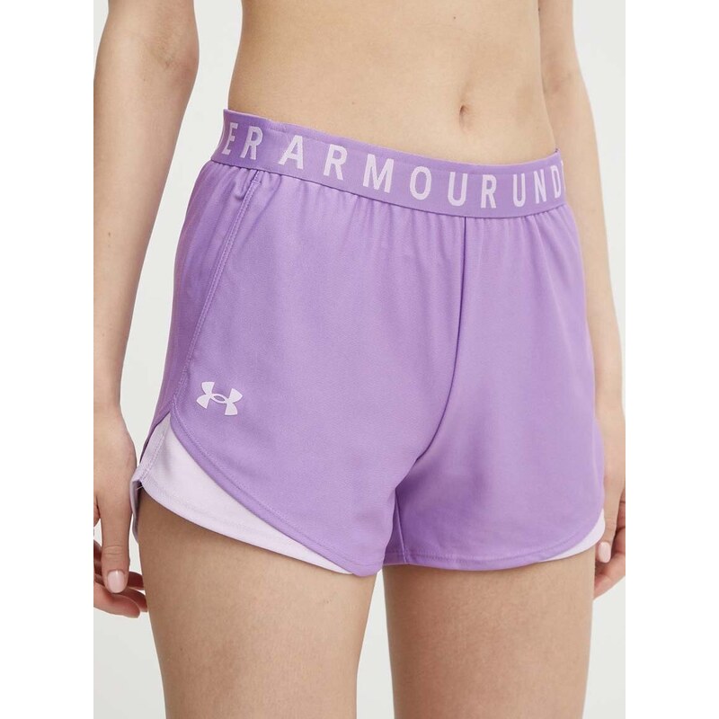 Tréningové šortky Under Armour Play Up 3.0 fialová farba, s potlačou, stredne vysoký pás