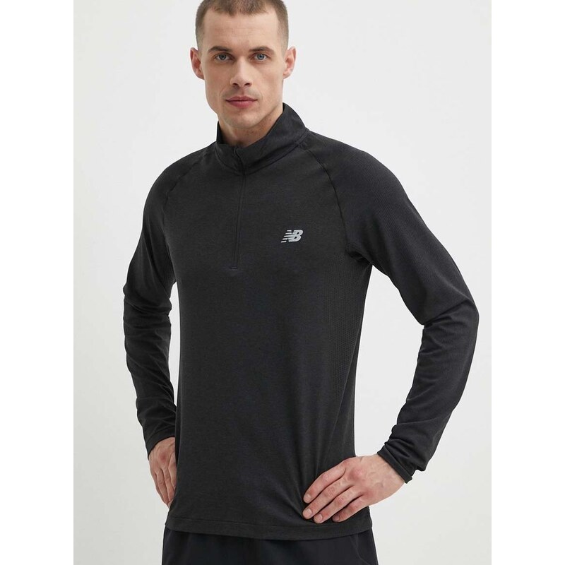 Tréningové tričko s dlhým rukávom New Balance Athletics čierna farba, melanžové, MT41083BK